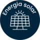 Icono azul de energía solar utilizado en la sección de logística